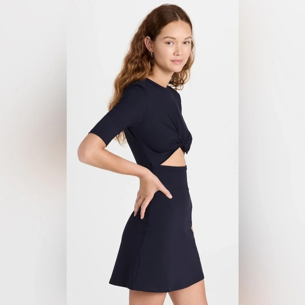 Susana Monaco Knot Front Dress mini short sleeve cut out navy blue size M